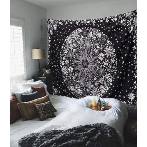 Black Tapestry Mandala Wall Hanging Hippie Witchcraft Psychedelic Farmhouse Decor Beach Bohemian Custom