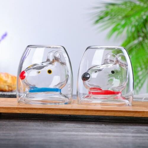 Double-layer glass high-temperature resistant liner shape rabbit double-layer water cup big-ear dog glass