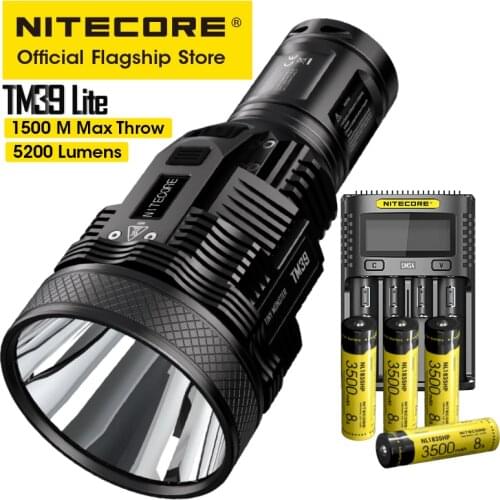 NITECORE TM39 Lite Searchlight Flashlight 5200LM Beam Throw 1500M OLED Rescue Rechargeable Torch with UMS4 Charger 4 Battery
