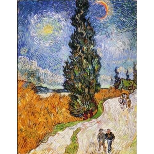 Famous Vincent Van Gogh Oil Painting Path with Cypress Under the Starry Sky Handpainted Painting for Living Room