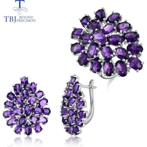 Natural African amethyst jewelry set water drop design 925 sterling silver ring and earrings fine jewelry for women party wear