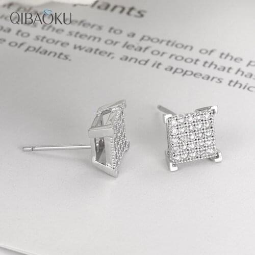 Square Stud Earrings with Rhinestones Glitter Zircon Geometric Cool Earring Korean Minimalist Fine Jewelry for Women
