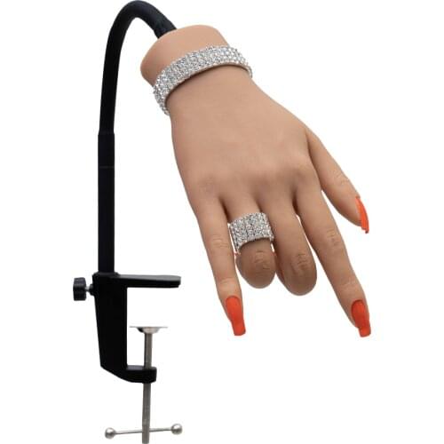 Top Selling Silicone For Nails Manicure Training Practice Hand Model Fake Hand Nail Silicone Practice Hand with L Bracket Stand