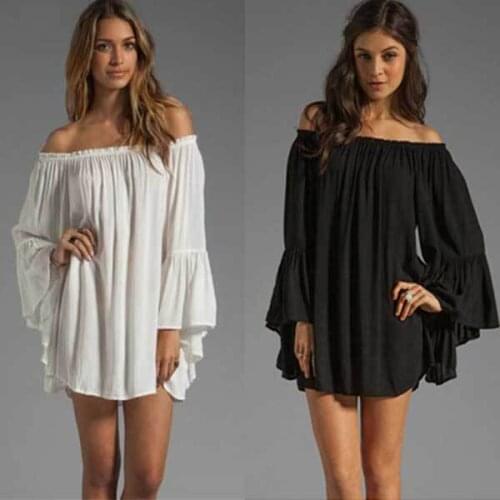 Fashion Long Sleeve Dresses - Slash Neck Cheap Ruffle Edge Mini Dress 2 Colors 3S2300