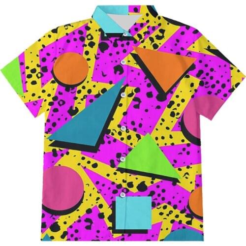 OGKB Summer Tops Funny Printed Colorful Geometry 3D Button Shirts For Men/women Hip Hop Streetwear Short Sleeve Shirts Wholesale