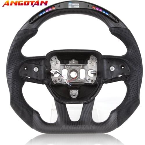 100% Carbon Fiber perforated leather steering wheel with LED Fit For Dodge Muscle car