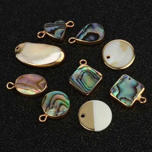 Natural Abalone Shell Charms Connector Fashion Heart Square Waterdrop Round Disc Oval Shape Pendant For Earring Necklace Making