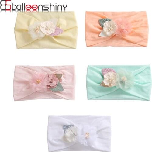Balleenshiny 5color Nylon Stretch Wide Hairband Stitching Combination Flower Headband for Baby Girls Hair Accessories Turban