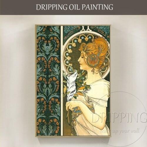 Professional Artist Pure Hand-painted Luxury Wall Art Alphonse Mucha Oil Painting on Canvas Beauty Woman Portrait Oil Painting