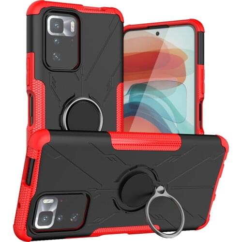 Shockproof Armor Case For Xiaomi Redmi Note 10 Pro China POCO X3 GT Magnetic Metal Ring Stand Soft TPU Bumper Hard PC Back Cover