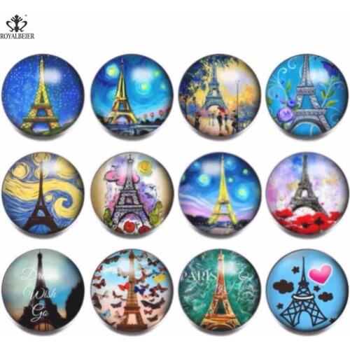 RoyalBeier 12pcs/lot Style Mixed Glass Charms 18mm Snap Button For 20mm Snap Bracelet Snap Jewelry
