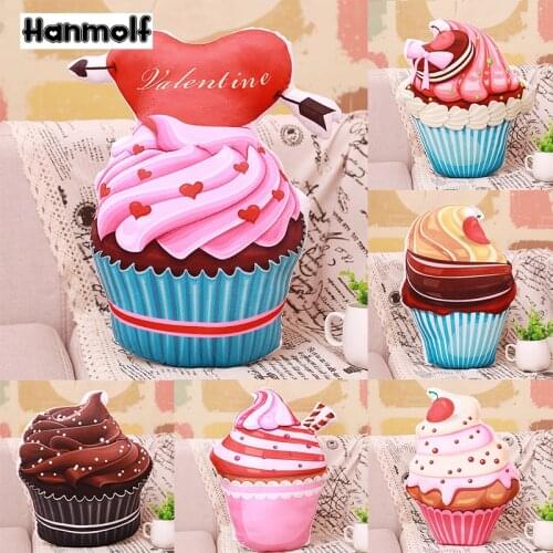 Pink Cup Cake Plush Pillow Ice Cream Cherry Fruits Cookie Biscuit Cholocate Red Heart Cake Stuffed Food Pillow Girl Lady Decor