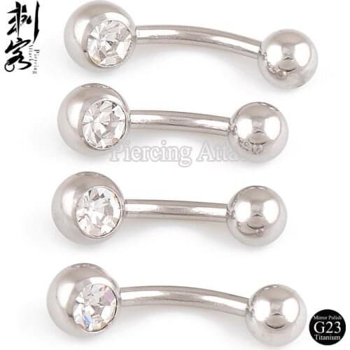 Titanium Banana with One Bottom Clear Gem Ball Belly Ring 1.6*14*5/8mm Lot of 10pcs Titanium Body Jewelry