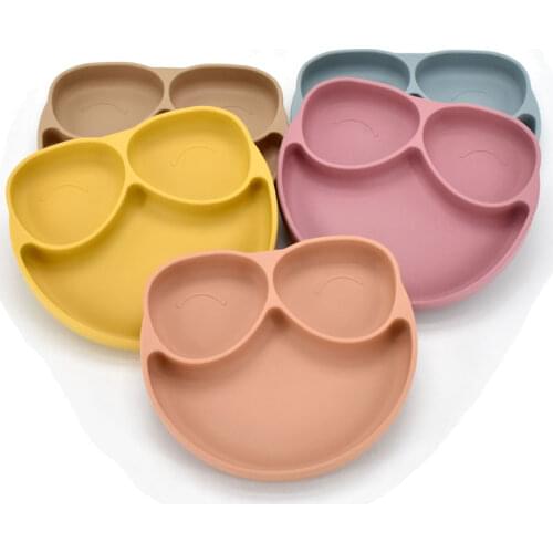 Kawaii Animal Frog Baby Silicone Plates Food Grade Waterproof Cute Spoon Fork Set Solid Color Dinner Plate Sucker Bowl BPA Free