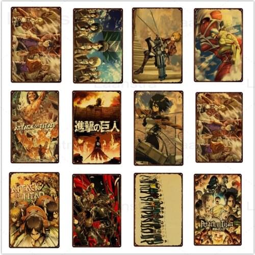 Attack On Titan Iron Sign Home Decoration Wall Picture Japanese Anime Metal Poster Plate Bedroom Wall Decor Art Tin Signboard