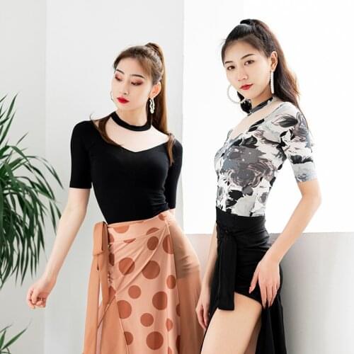 New Latin Dance Clothes For Women Adult Short Sleeve Practice Tops Professional Latin Dance Shirt 3 Color Rumba Tops DWY5386