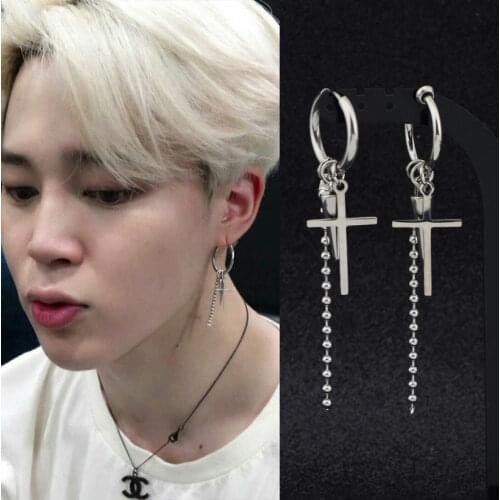 BT-S795 Single Stainless Steel Cross Pendant Chain Earrings Korean Long Tassel Neutral Earrings Fashion Men & Women Punk Jewelry