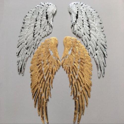 1 Pair Golden or Sliver Wing Head Sequins Patch DIY Applique Fashion Clothing Decoration Sew On Patch for Clothing
