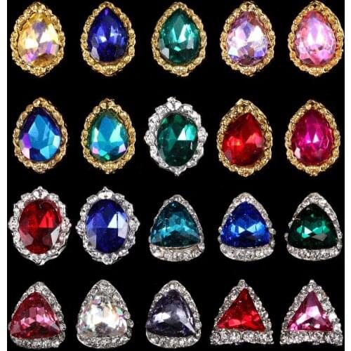 100Pcs 3D Nail Art Decoration 3 Colors Choice Rhinestone Drop Shape Wavy Edge Design Gold Alloy Nail Accessory Studs 3381-3400