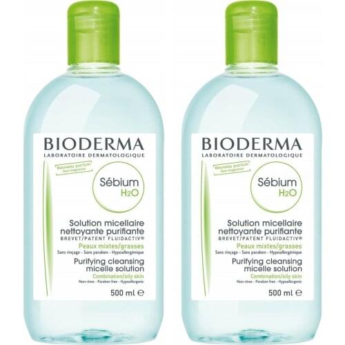SET OF 2 Bioderma Sébium H2O Micelle Solution 500ml + 500 ml Best Quality