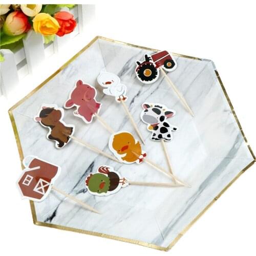 24pcs/pack Farm Animal Theme Party Cupcake Toppers Pick Kid Birthday Party Decor