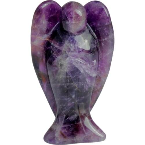 TUMBEELLUWA 3 inch Natural Amethyst Pocket Guardian Angel Figurine Statue,Reiki Healing Crystal