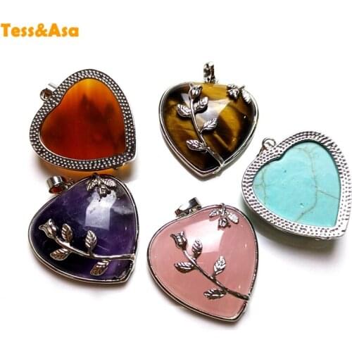 3pcs Natural Crystal Pendant Heart Rose Quartz Gemstone Mineral Jewelry Fashion Couple Decoration Birthday Gift Jewelry Necklace