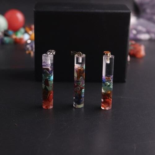 6pcs 7 Chakra Natural Gravel Gem Stone Necklace Pendant Energy Pointed Dowsing Divination Pendulum for women Jewelry Pendnats