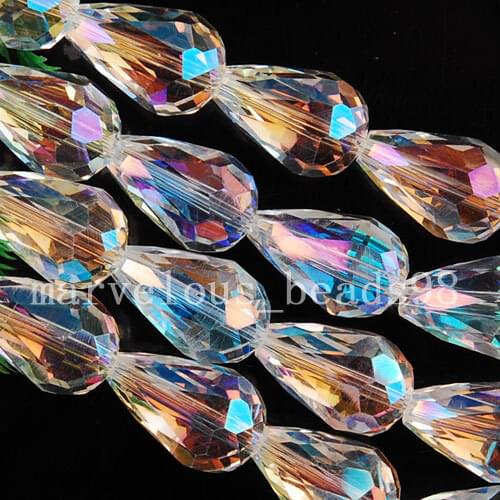 Free shipping Women Fashion Jewelry 10x15mm AB White Crystal Faceted Teardrop Loose Beads 50pcs FG1768