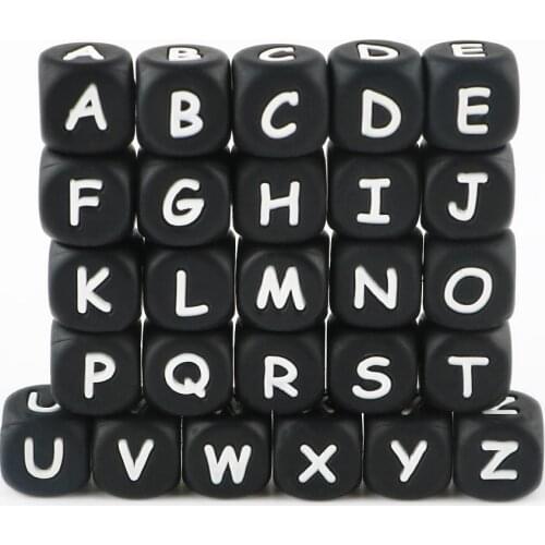 Kovict 10pcs 12mm Black Silicone Letters Beads Baby Teething DIY for Pacifier Chain BPA Free Silicone Baby Teether Toy
