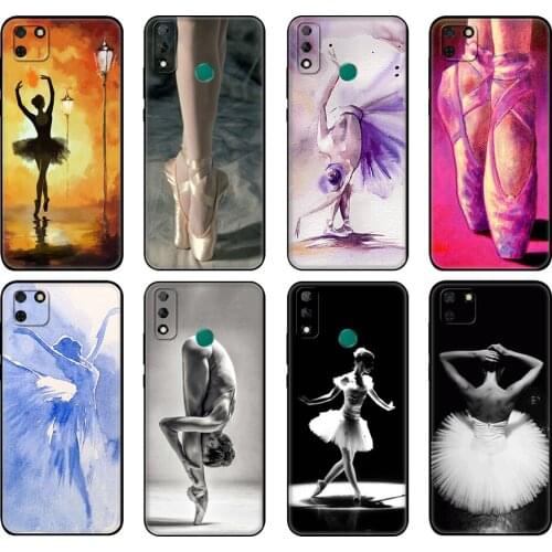 Black tpu Case For Huawei Y9S Y6S Y8S Y5P Y7P Y8P Case For Huawei Y5 lite Prime 2018 Y6 2019 Cover Ballet Ballerina Dancer Shoes