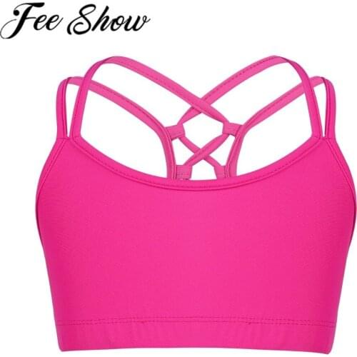 Kids Girls Gymnastics Tank Leotards Ballet Dance Bra Tops Crop Top Ballerina Costumes Stage Performance Workout Gym Swimsuit
