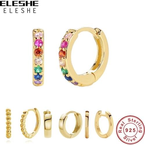 ELESHE 925 Sterling Silver 18k Gold Plated Earrings With Multicolor CZ Crystal Zircon Earrings For women 2021 Fashion Jewelry