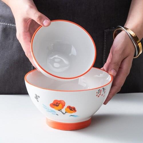 Fruit Salad Bowl Creative Rice Modern Bowl Korean Flower Pattern High Quality Vaisselle Porcelaine Ceramic Tableware ED50TW