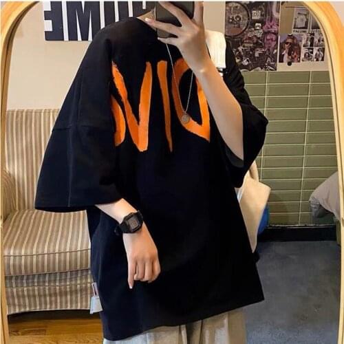 Oversized T Shirt for Men Cotton Letter Print Short Sleeve O Neck Hip Pop Harajuku America Europe Style Fashion High Street Tops