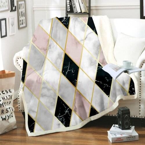 Geometric Marble Pattern 3D Printed Bed Hiking Picnic Wool Blanket Thick Quilt Fashion Bedspread Sherpa Blankets Style