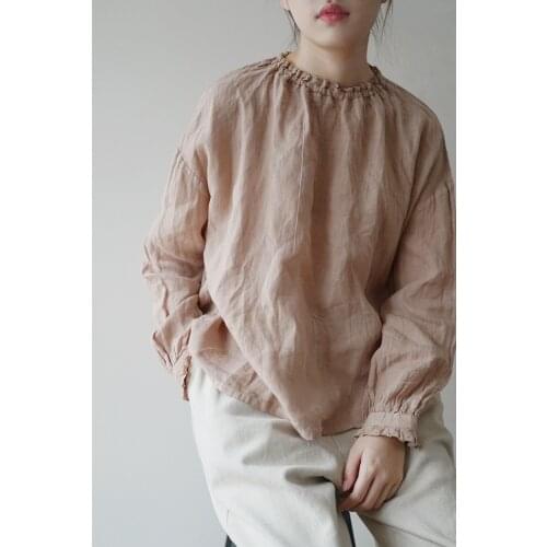 Art leisure age reduction gentle linen pullover shirt clean natural loose top s19439