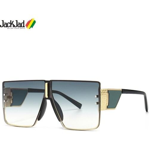 JackJad 2021 Fashion Cool Flat Top Shield Metal Style Rivets Sunglasses Vintage Gradient Brand Design Sun Glasses Shades 2A320