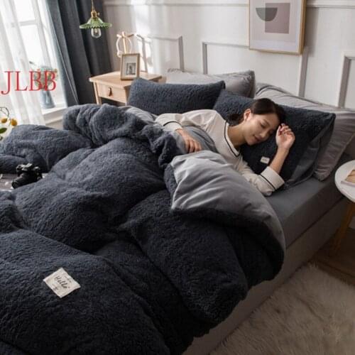 A side Lamb Cashmere + B side Flannel fleece bedding set winter bedclothes black bed cover flat sheet pillowcase 3/4pcs 2019 New