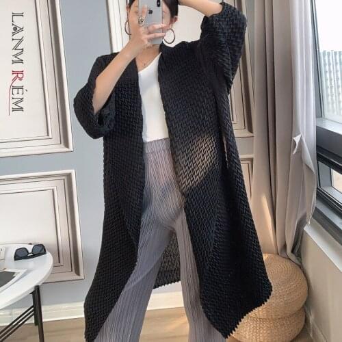 LANMREM Pleated Long Cardigan Spring And Autumn 2021 Solid Color Korean Style Three Dimensional Design Sense Windbreaker 2T1244