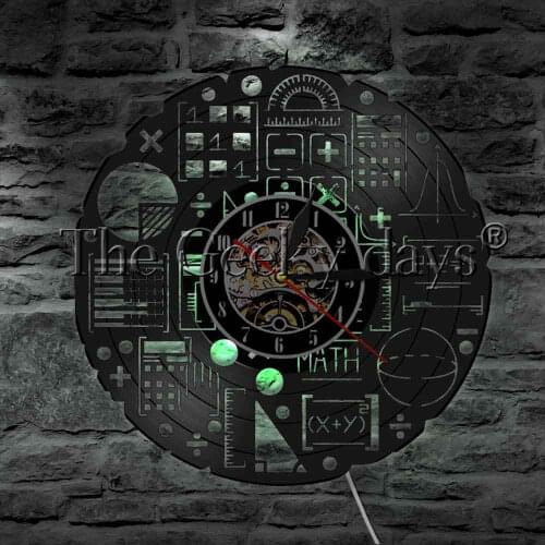 Math Formula LED Wall Lamp Vinyl Record Wall Clock Math Equation Science Experiment Wall Watch Decor Art LED Hanging Lamp