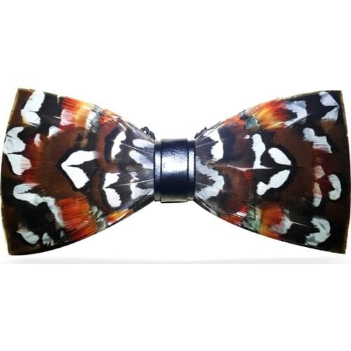 Men Real Feather Bow Tie, Hand Made, Mix Brown Color , with Gift Box Luxury for Wedding Party Business Dress