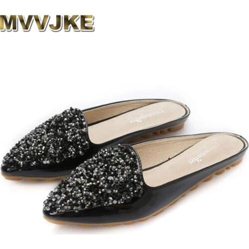 MVVJKEWomen Slippers Summer Mules Shoes Slides Flat Slippers Women Rhinestone Slipper Platform Woman Pointed toe Shoes Sandals