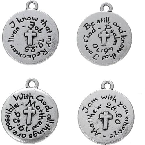 My Shape Religious Charms Double Side Quote Be Still And Know That I Am God Psalm 46:10 Tibetan Silvery Pendant Jewelry 20pcs