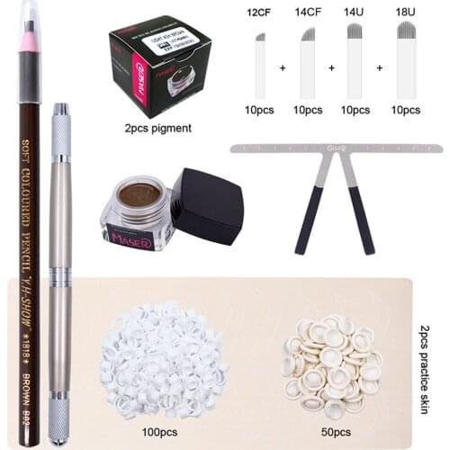 For Beginner Eyebrow Microblading Kit Tattoo Needle Blade Manul Pen Pigment Practice Tattoo Kit Permanent Body Makeup Tool