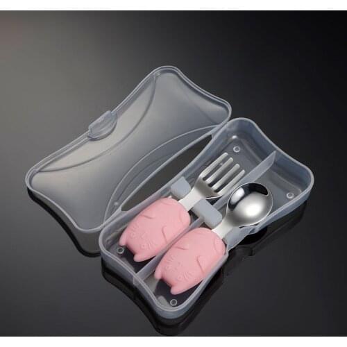 ABS Cartoon 304 stainless steel cutlery set Anti-slip Baby Convenient Fork Spoon Anti-scald Two-piece childrens tableware