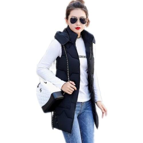 2019New Elegant Casual Autumn Winter Women Vest Female Hooded Down Cotton Warm Waistcoat Female Loose Pockets Plus Size 3XL Q621
