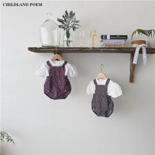 Baby Girls Clothes Newborn Summer Baby Romper Overalls Floral Infant Baby Outfits Tops +Overalls 2Pcs Baby Jumpsuit For Girl