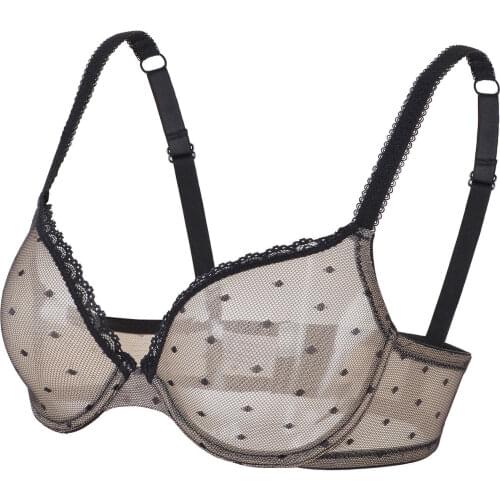 Vgplay Solid White Lace Lingerie See Through Mesh Hollow Women Bra Plus Size Ultra Thin Underwire Brassiere Plunge Underwear