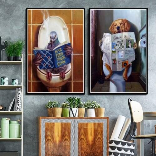 Poster And Prints Toilet Modern Painting Animal Dogs Bird Landscape Kids Art Painting Wall Pictures For Living Room Home Decor